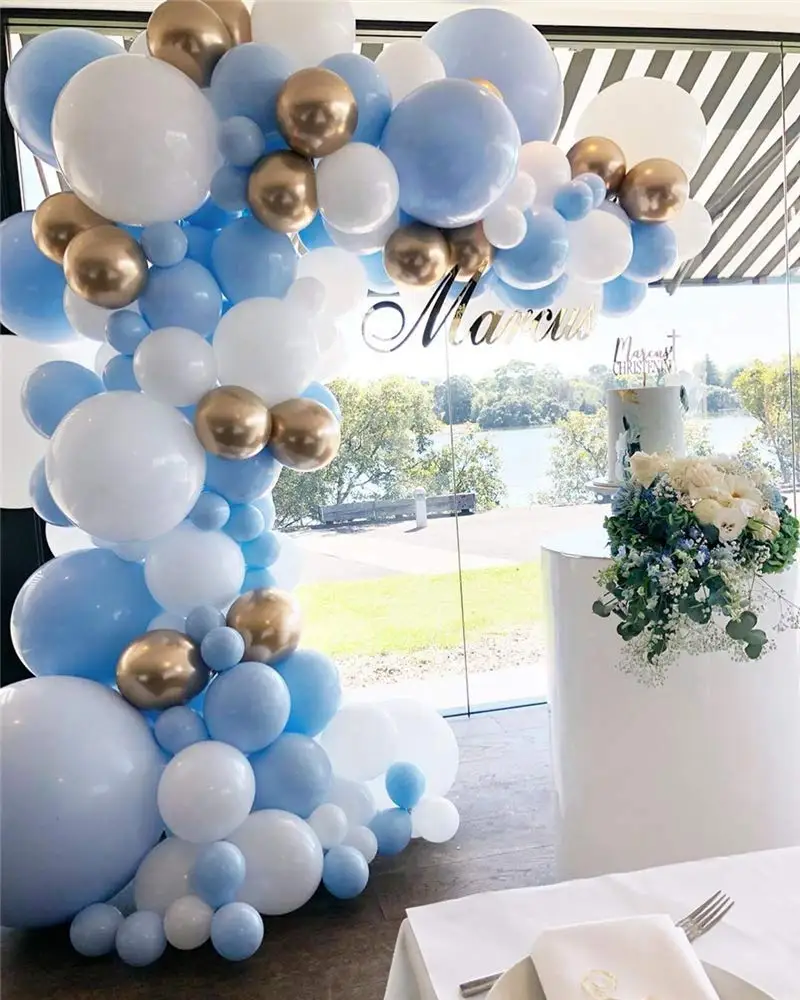 114pcs/set Balloon Garland Kit Blue White Gold Chrome Balloon Arch Wedding Bridal Shower Birthday Party Baby Shower Decoration