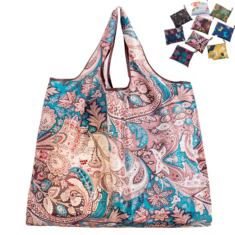 BIG Eco-Friendly Folding Shopping Bag Reusable Portable Shoulder Handbag for Travel Grocery Fashion Pocket Tote - Image 3
