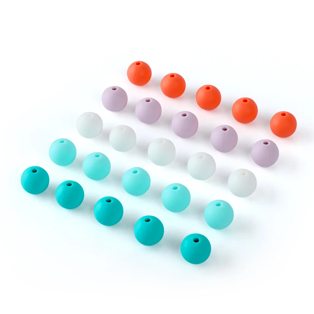 Perles de dentition en Silicone de qualité alimentaire pour bébé, 50 pièces de 15mm, rondes, DIY, sucette chaîne, collier à mâcher, soins, jouets