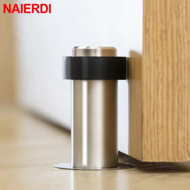 Naierdi-trava de porta de aço inoxidável, protetor de parede anticolisão para porta, almofada protetora de borracha, resistente