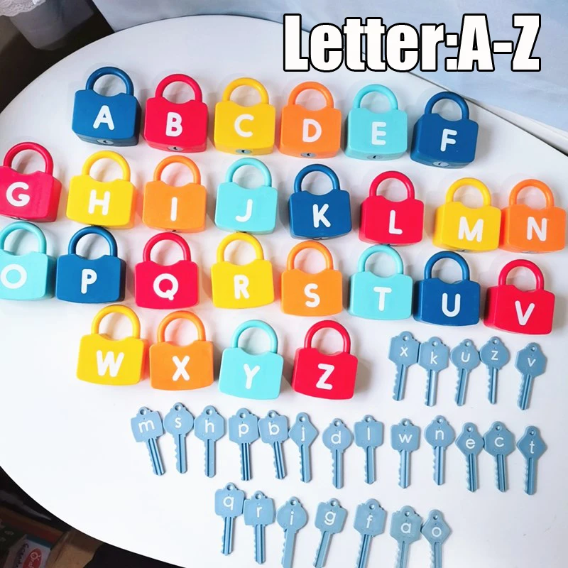 Alphabet Pattern Lock Key Match Educational Equipment Toys For Children Early Learning Toy Montessori Kindergarten Teaching Aids