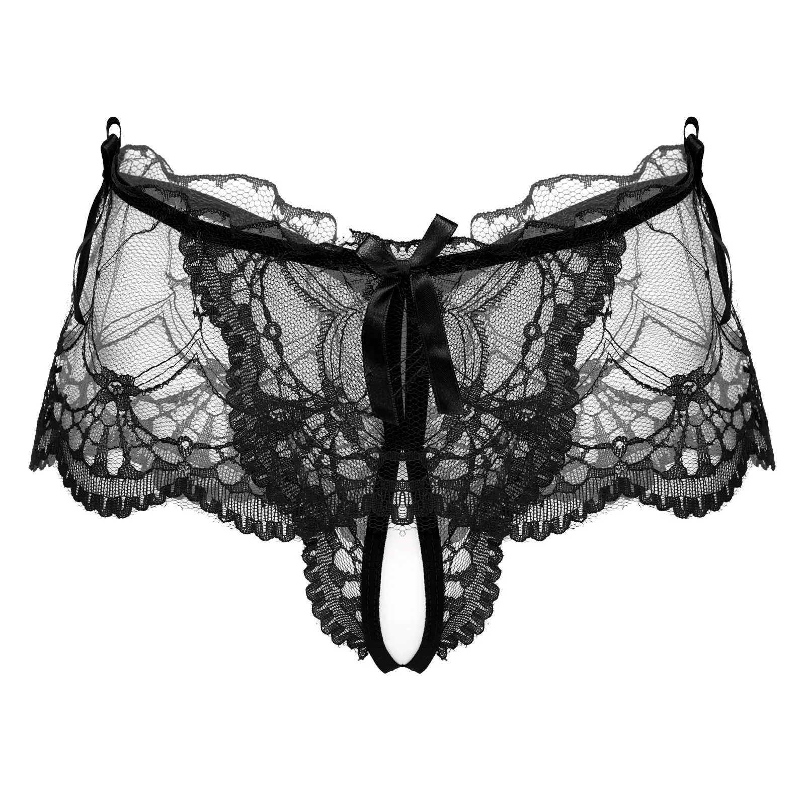 Perizoma da uomo in pizzo trasparente perizoma con gonna perizoma t-back mutandine vita bassa allentato elastico in vita Bowknot Lingerie Underwea