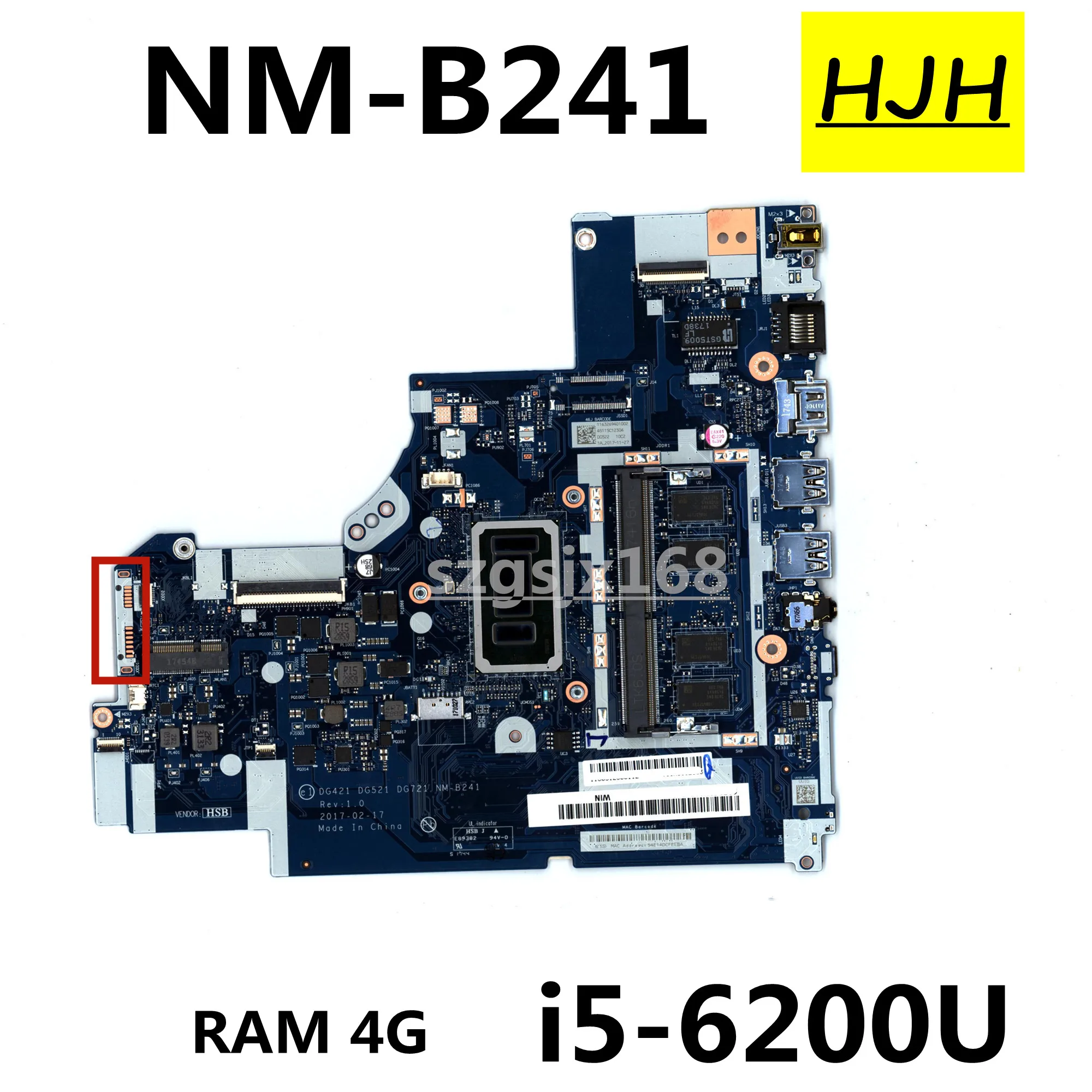 FOR  Lenovo 320-15ISK 320-17ISK V320-17ISK Laptop Mainboard DG421 DG521 DG721 NM-B241 With I5-6200U 4G-RAM 100% fully