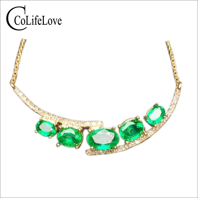 Elegant natural emerald necklace for wedding 5 pieces Zambia emerald silver necklace solid 925 silver emerald fine jewelry