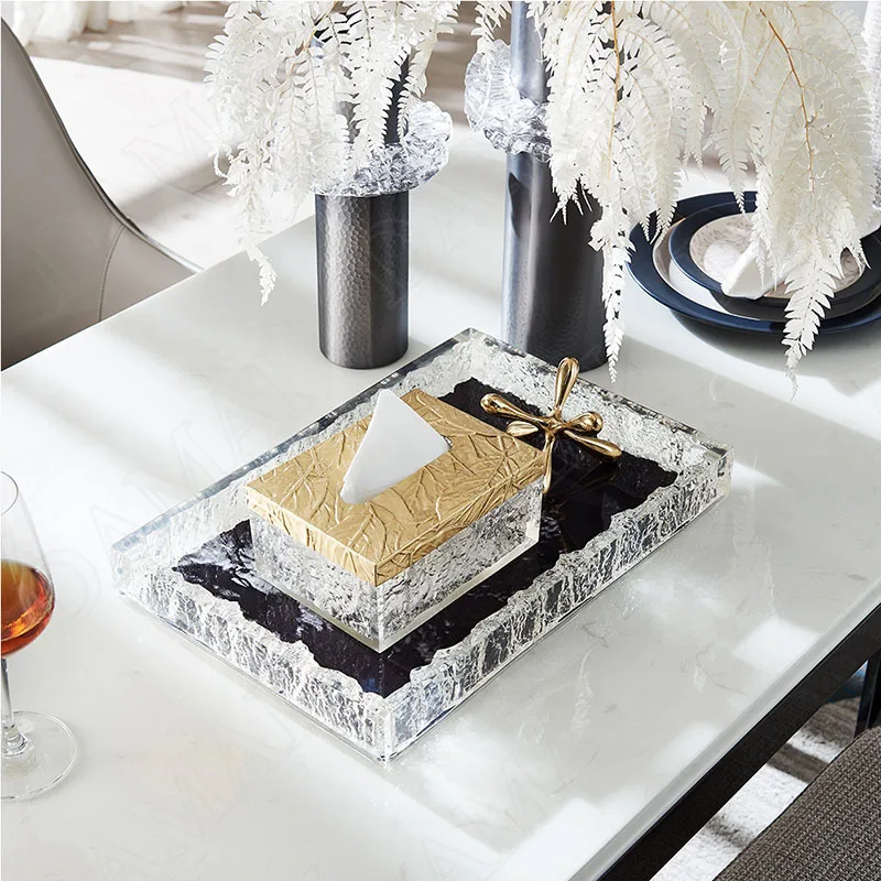 European Crystal Resin Tissue Box Creativity Relief Decorative Living Room Modern Paper Boxes Hotel Front Desk Tissues Organizer