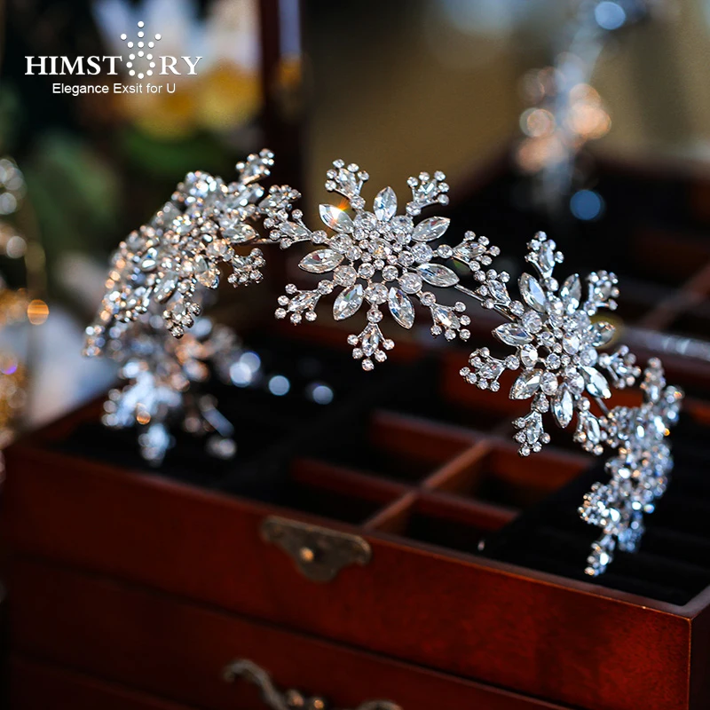 Himstory New Design Snowflake Tiara Crown Wedding Crytal Bridal Tiara Accessories Rhinestone Princess Pageant Hair Jewelries