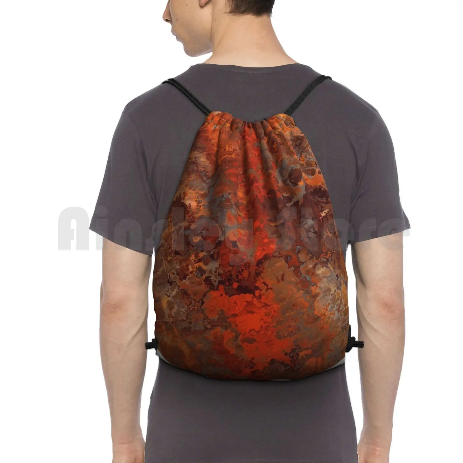 Gold And Rust Backpack Drawstring Bag Riding Climbing Gym Bag Gold Rust Copper Abstract Metal Pour Painting