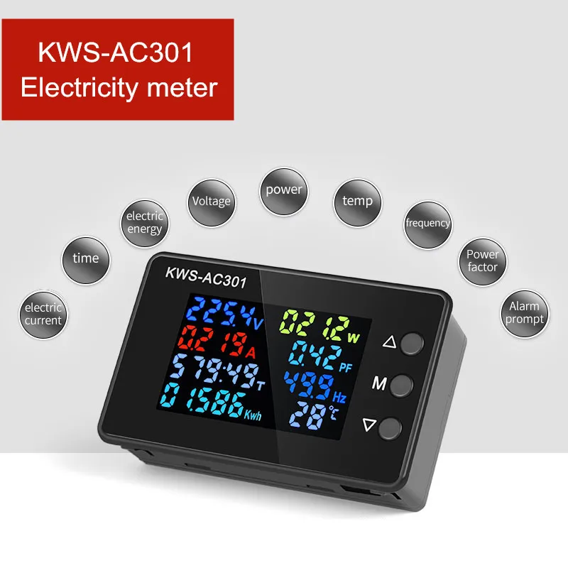 

KWS-AC301 Wattmeter Power Meter Voltmeter AC 50-300V Voltage 50-60HZ Power Analyzers LED AC Electricity Meter 0-20/100A Detector