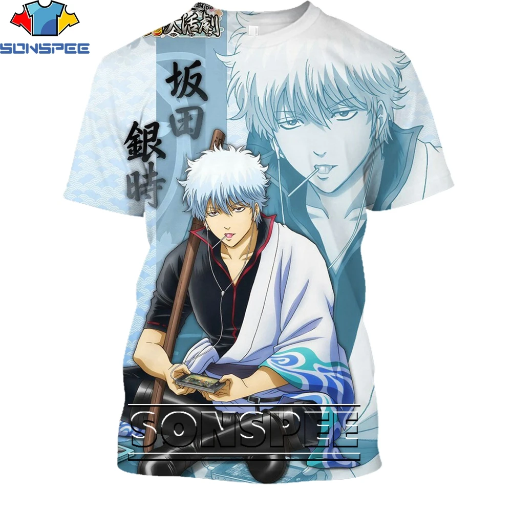 SONSPEE Samurai Anime Gintama Gintoki Kagura Funny Shirt 3D Printing Men Women\'s Summer Men Harajuku Oversized T-shirt Kids Top