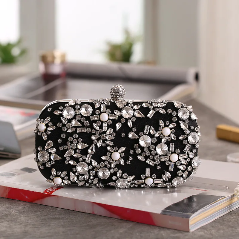 Women\'s Evening Clutch Bag Party Purse Luxury Wedding Clutches For Bridal Exquisite Crystal Ladies Handbag Apricot Silver Wallet