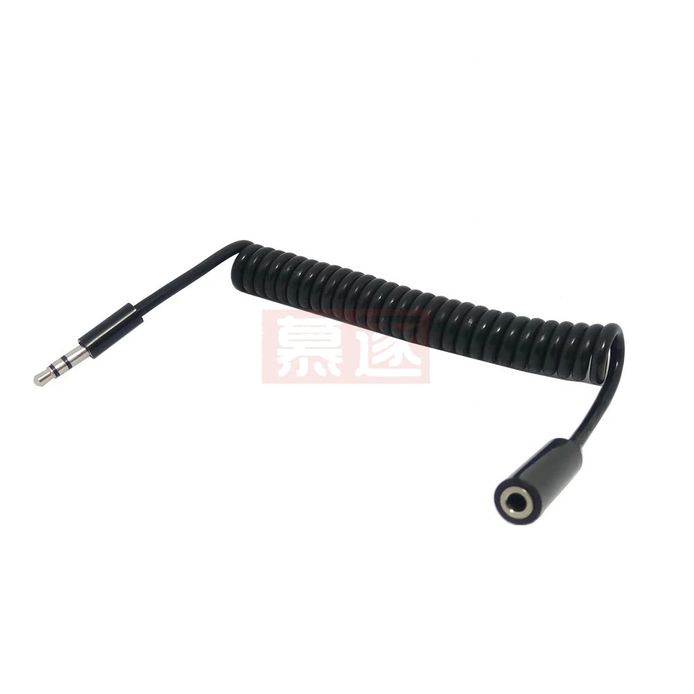 Cabo de áudio macho para macho, fone de ouvido jack preto 3/10tf de 4 polos enrolado com mola 3.5mm, cabo auxiliar de áudio com microfone