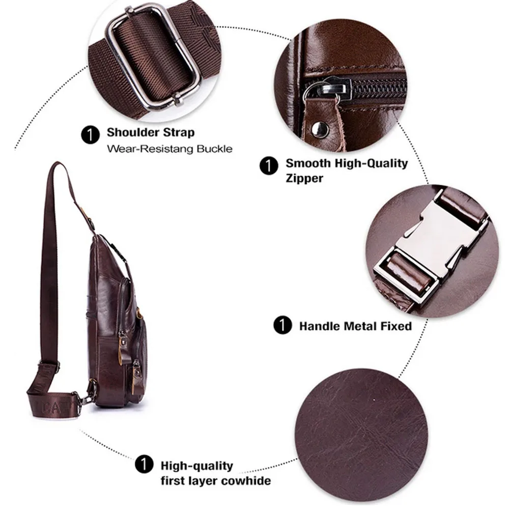 Bolsos cruzados de cuero para hombres, mochila informal para el pecho, bolso de hombro, mochilas de senderismo de viaje