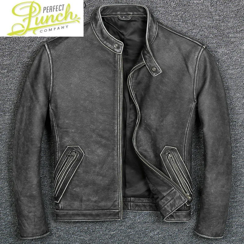 Leather Real Jacket Men Motorcycle Genuine Leather Vintage Sheepskin Coat Cowhide Plus Size Chaqueta Cuero Hombre 1906