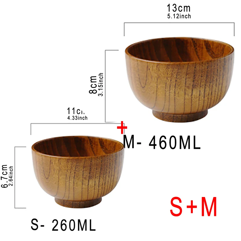 Japanese Style Wooden Bowl Wood Rice Soup Bowl Salad Bowl Food Container Large Small Bowl For Kids Tableware Wooden Utensils