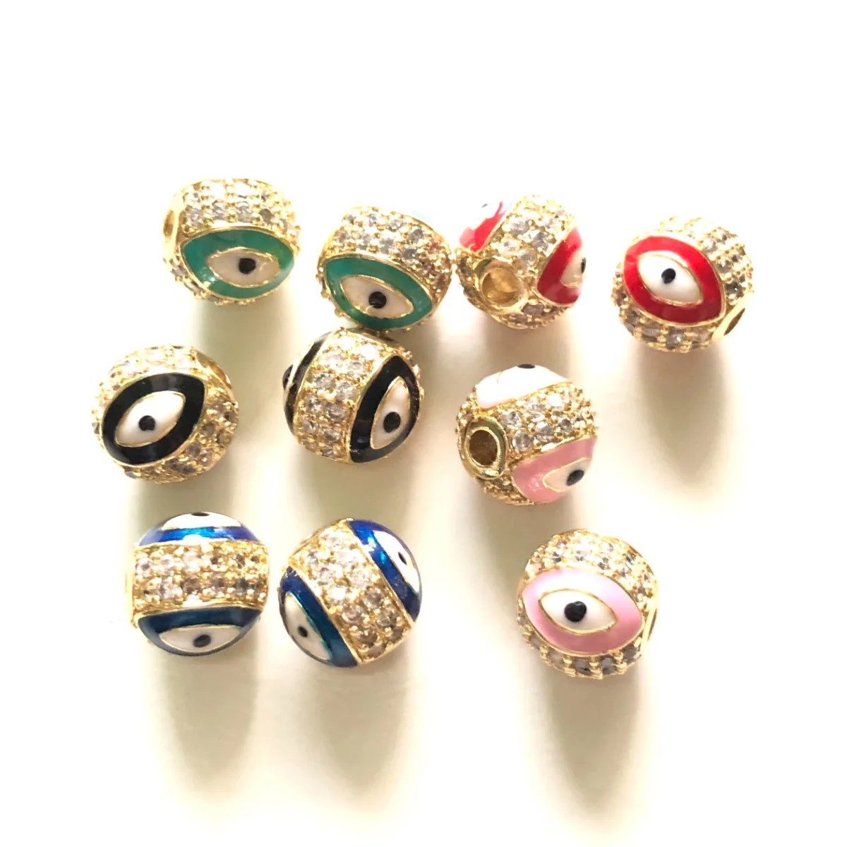 

10pcs/Lot 10mm Evil Eye Print Round Ball Spacer Beads for Women Bracelet Girl Necklace Making Gold-Plate Jewelry Waist Accessory