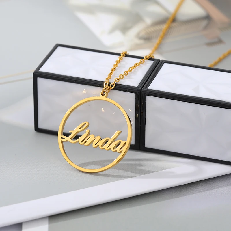 Personalized Circle Name Necklaces Custom Name Necklace For Women Stainless Steel Chain Choker Jewelry Gift Bijoux Femme