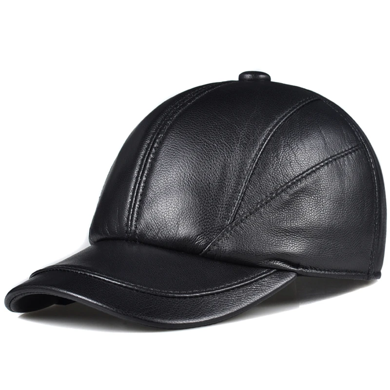 Spring 2022 High Quality Cowhide Genuine Leather Hat Men Women Brand New Thermal Adjustable Size Baseball Snapback Cap Black