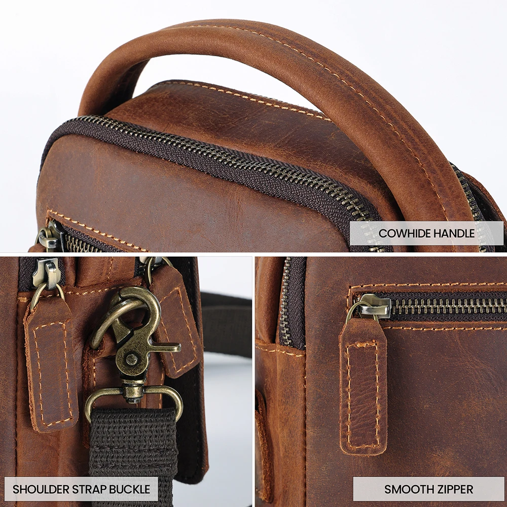 JOYIR Genuine Leather Men\'s Shoulder Bag Vintage Small Flap Business Travel Handbag Messenger Crossbody Bags for 7.9\