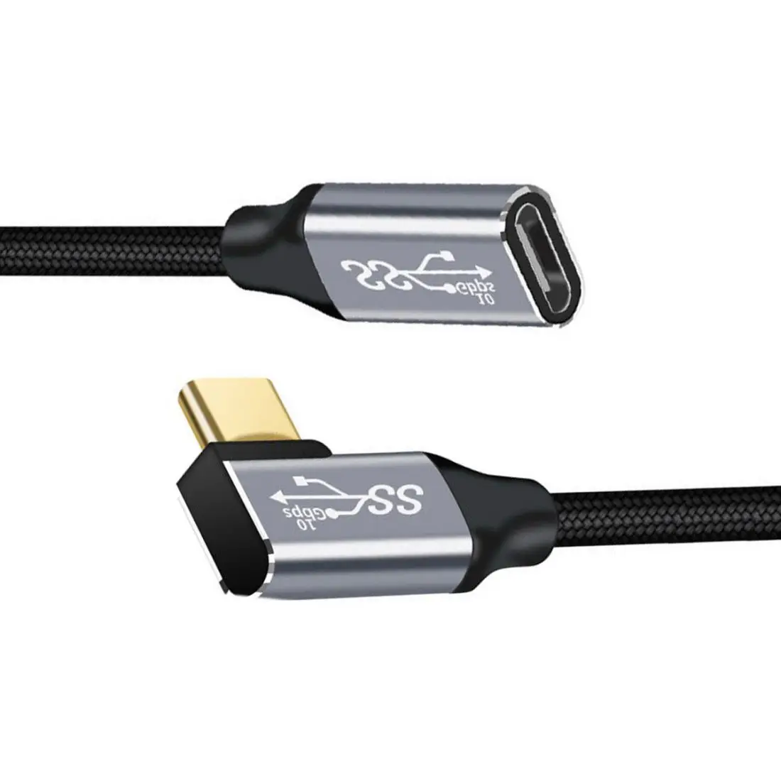 Chenyang Left & Right Angled USB-C USB 3.1 Type C Male to Female Extension Data Cable 10Gbps 100W with Sleeve for Laptop