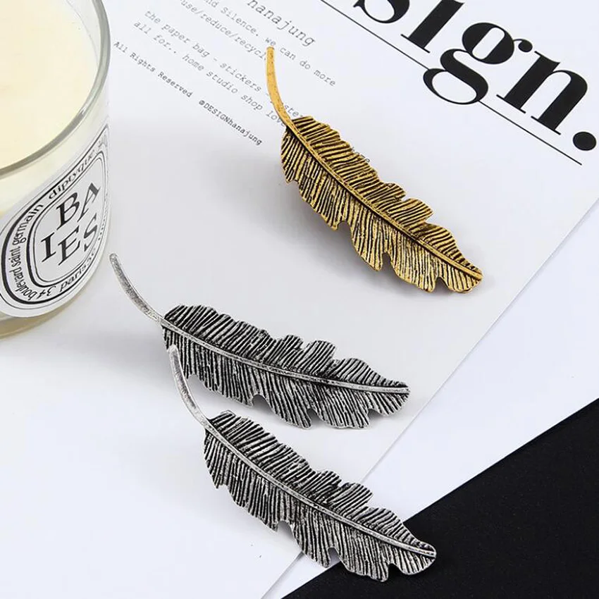 خمر المعادن يترك كليب مشبك شعر ريشي اصطناعي الفتيات دبوس الشعر الانفجارات كليب باريت اكسسوارات دبابيس الشعر للنساء أدوات التصميم