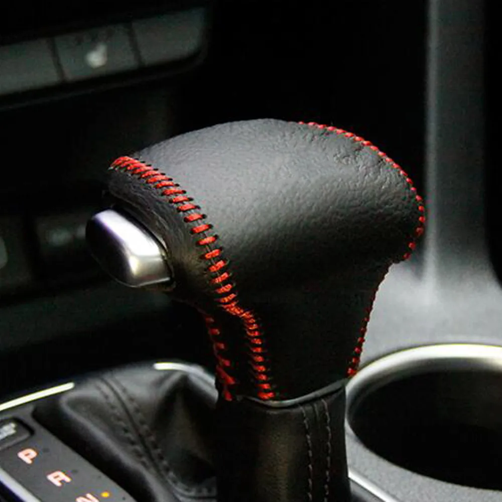 Auto Leather Car Gear Head Shift Knob Cover For Kia Rio 4 Sportage 2017 2018 K2 K5 KX5 Hand-stitched Car Brake Case Accessories