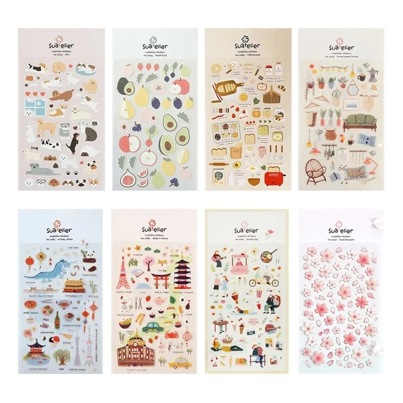 1 szt. Seria Suatelier Cute Cartoon dekoracyjne naklejki przezroczyste naklejki do scrapbookingu z PVC koreańskie artykuły papiernicze na prezenty
