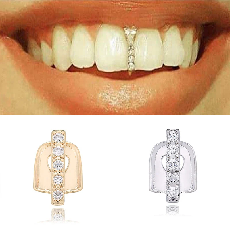 Unisex Hip Hop Teeth Caps Fashion Crystal Teeth Cover Decor Braces Grills Tooth Cap Cosplay Jewelry Body Piercing Accessories