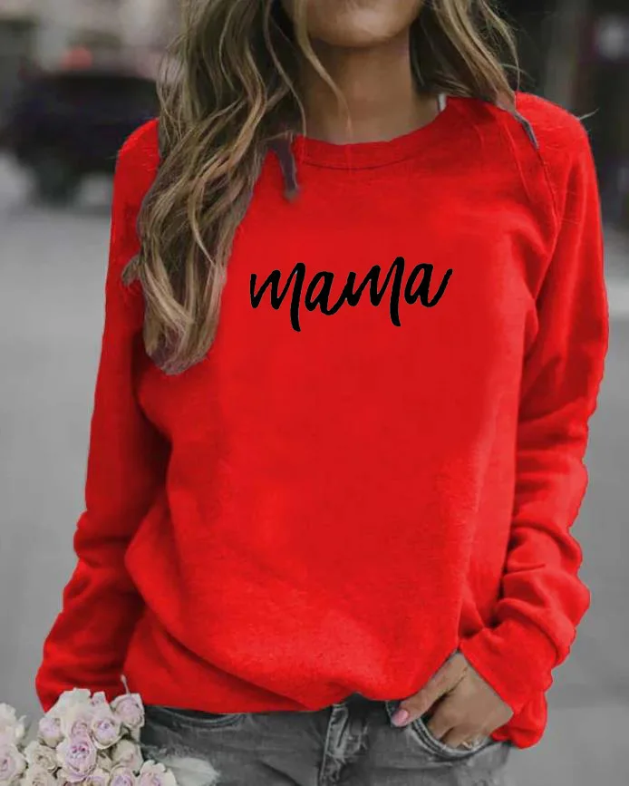 Women Hoodie Mama Letter Printed Hoodies Women Fleece Long Sleeve O Neck Loose Sweatshirt Girls Women Hoodie Pullovers Winter