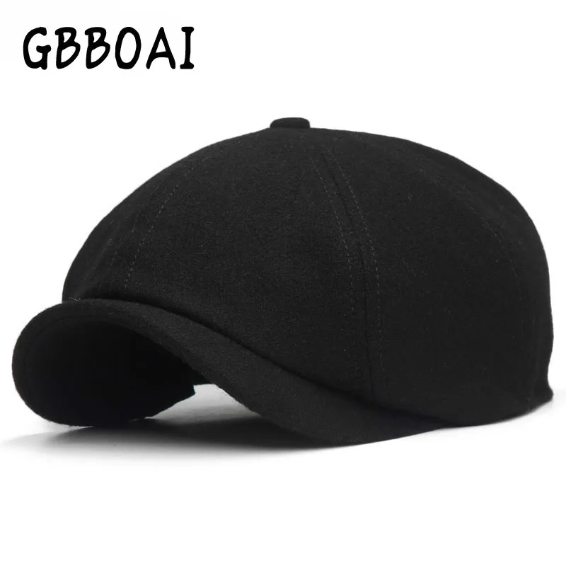 

Two Sizes Solid Black Vintage Men Berets Caps Wool Beret Hat French Peaked Caps Female Casual Newsboy Hats Wool Ivy Boinas