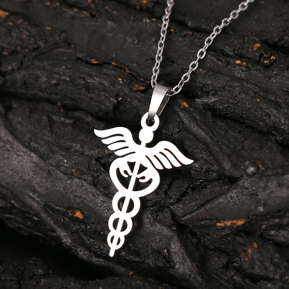 316L Stainless Steel Necklace Double Snake Wings Necklaces Medical Symbol Nurse Doctor Animal Pendants For Men Women Jewelry