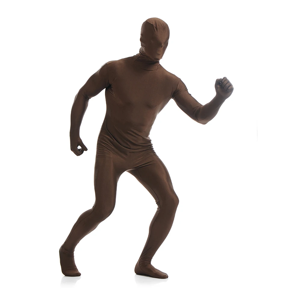 Costume Zentai personnalisé pour les yeux ouverts, ouverture de la bouche, ouverture de l'entrejambe, corps complet, costume moulant marron, couleur Pure, fête d'halloween, livraison gratuite