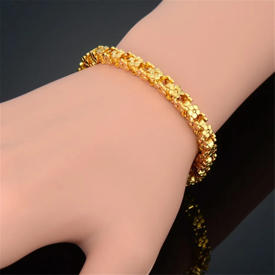 Punk Bicycle Chain Link Bracelet Female 5mm Gold Silver Color Stainless Steel Flower Shape Hand Chains For Women Jewelry Gift