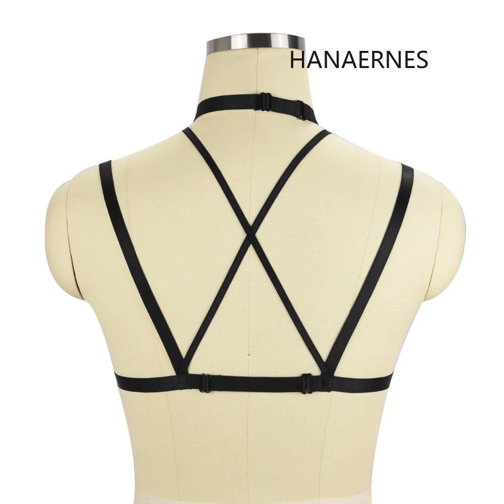 Arnés con tiras de doble pentagrama para mujer, sujetador de jaula, Top de Bondage para pecho, lencería Sexy, ropa interior erótica gótica Punk, ropa fetiche elástica