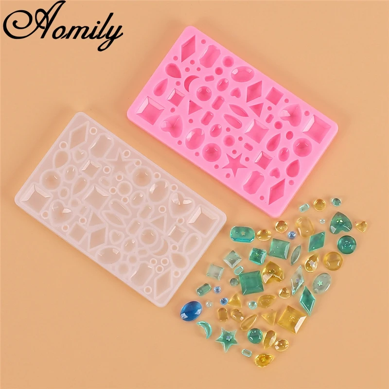 Aomily DIY Silicone Jewelry Mold Necklace Eardrop Gemstones Fondant Cake Chocolate Mould Container Crystal Drop Resin Soap Molds