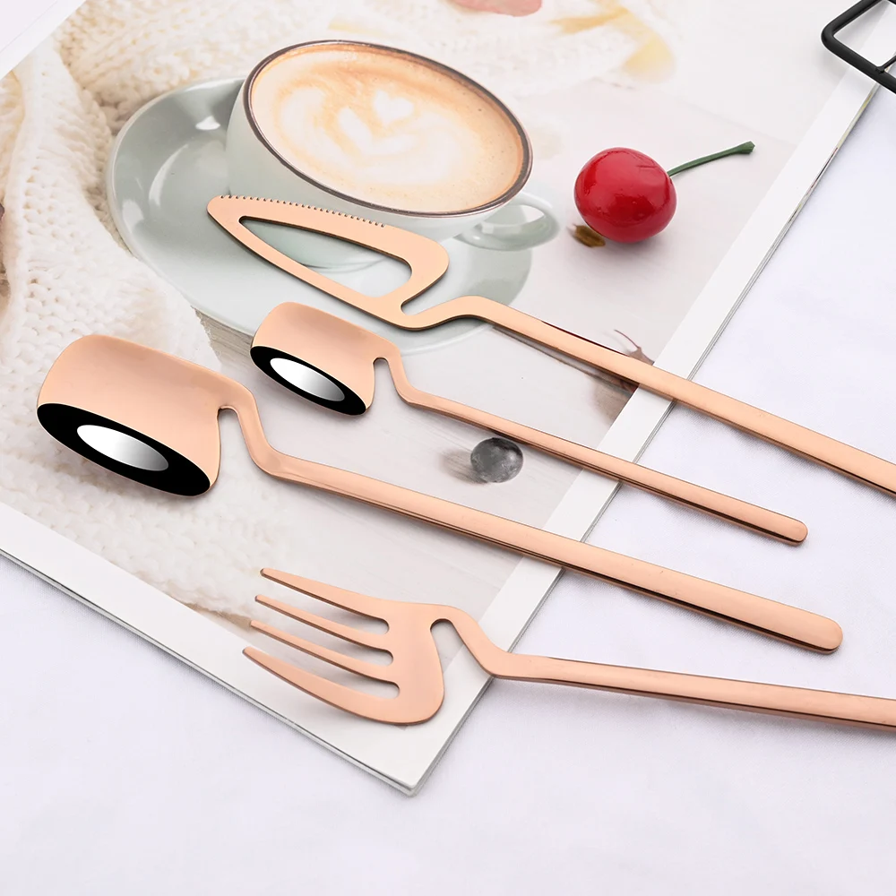 2/4/6Set Western Black Tableware Stainless Steel Flatware Cutlery Set Kitchen Knife Fork Spoon Set Luxury Dinnerware Wedding Set