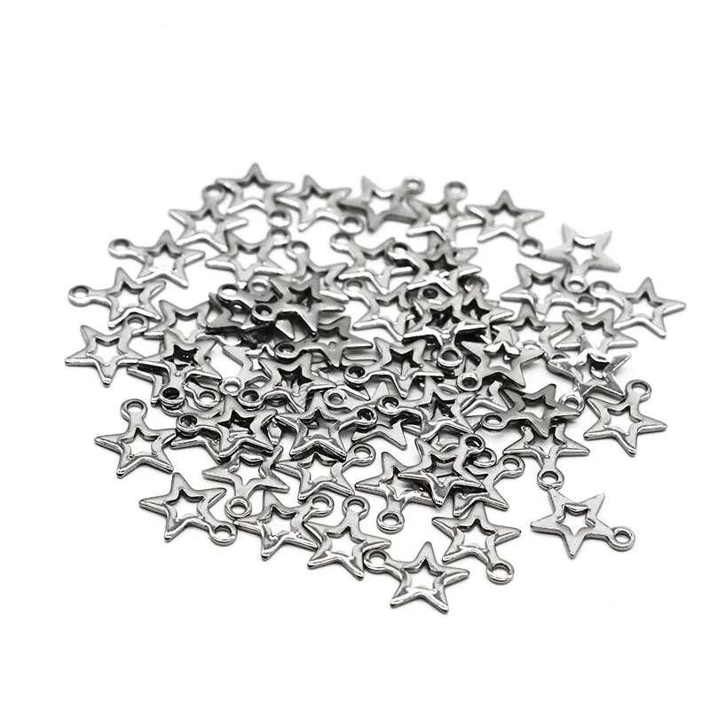 20/100pcs/lot 9x10mm Stainless Steel Star Moon Charms Pendants Star Floating Charm for DIY Necklace Jewelry Making Findings