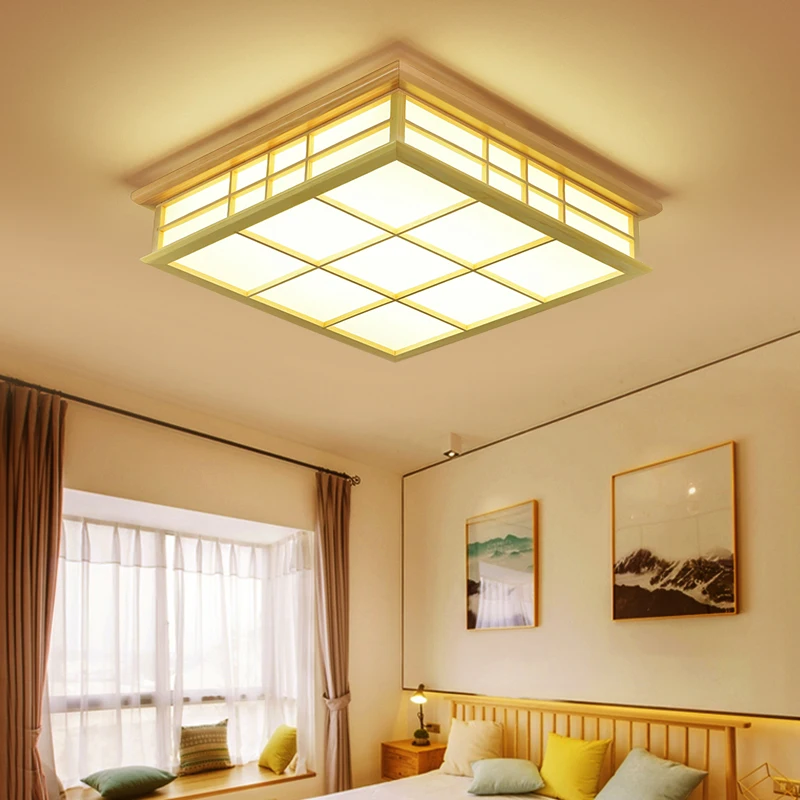 Japanese style Delicate Crafts Wooden Frame led Ceiling Light luminarias para sala dimming led ceiling lamp