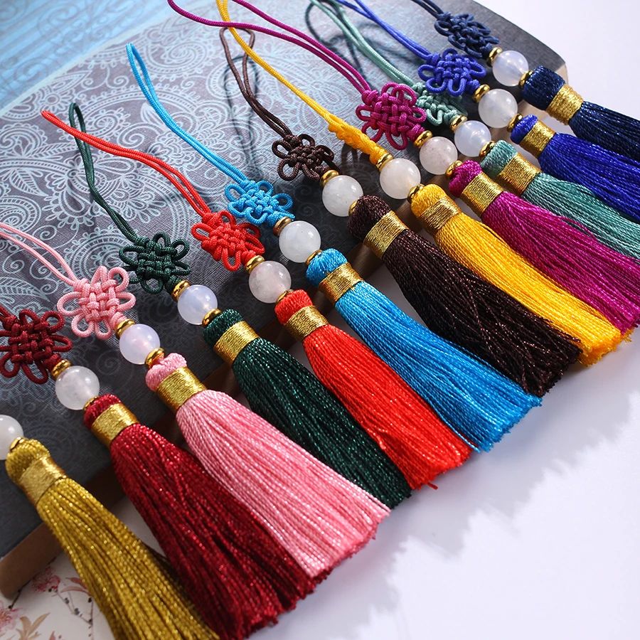 12pcs/lots 8cm Polyester Chinese Knots Tassels Fringe With Beads For Jewelry Crafts Making Fan Pendants Ornaments Accessories