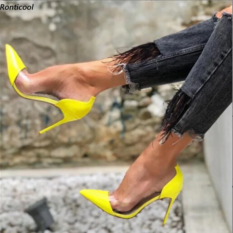 Ronticool New Fashion Women Pumps Sexy Stiletto Heels Pointed Toe Gorgeous Gold Yellow Orange Prom Shoes Women US Plus Size 5-15