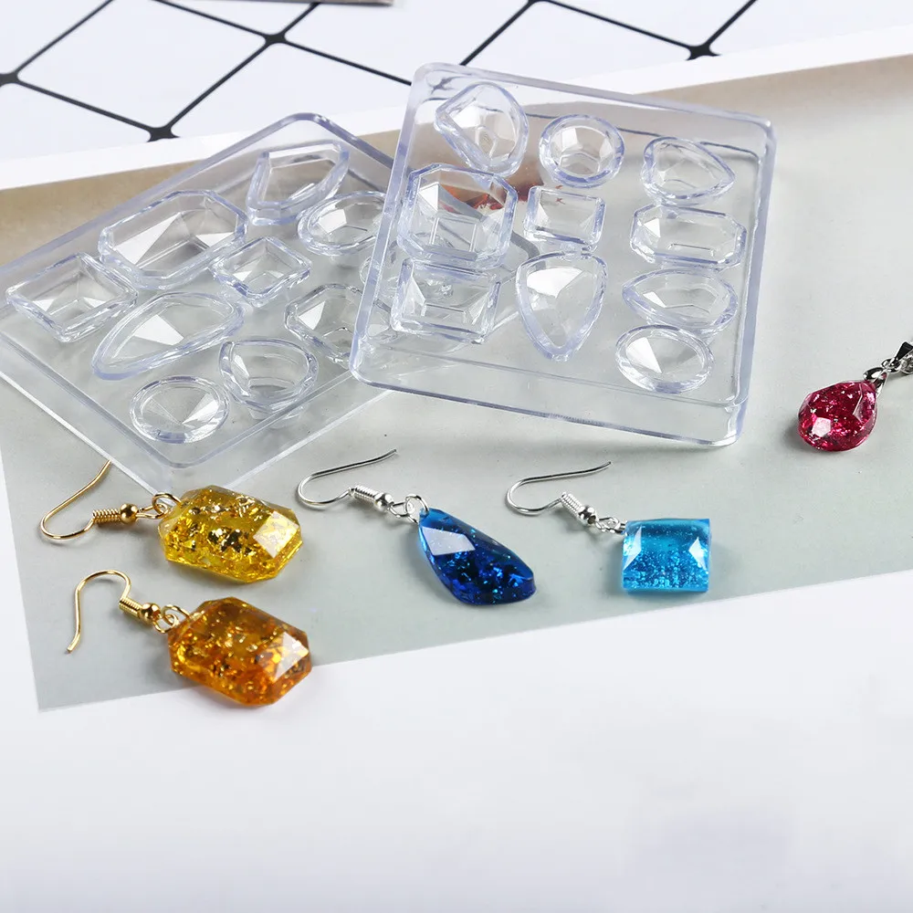 Transparent Rubber Crystal Epoxy Resin Mold DIY Earrings Small Faceted Gem Mold For Resin