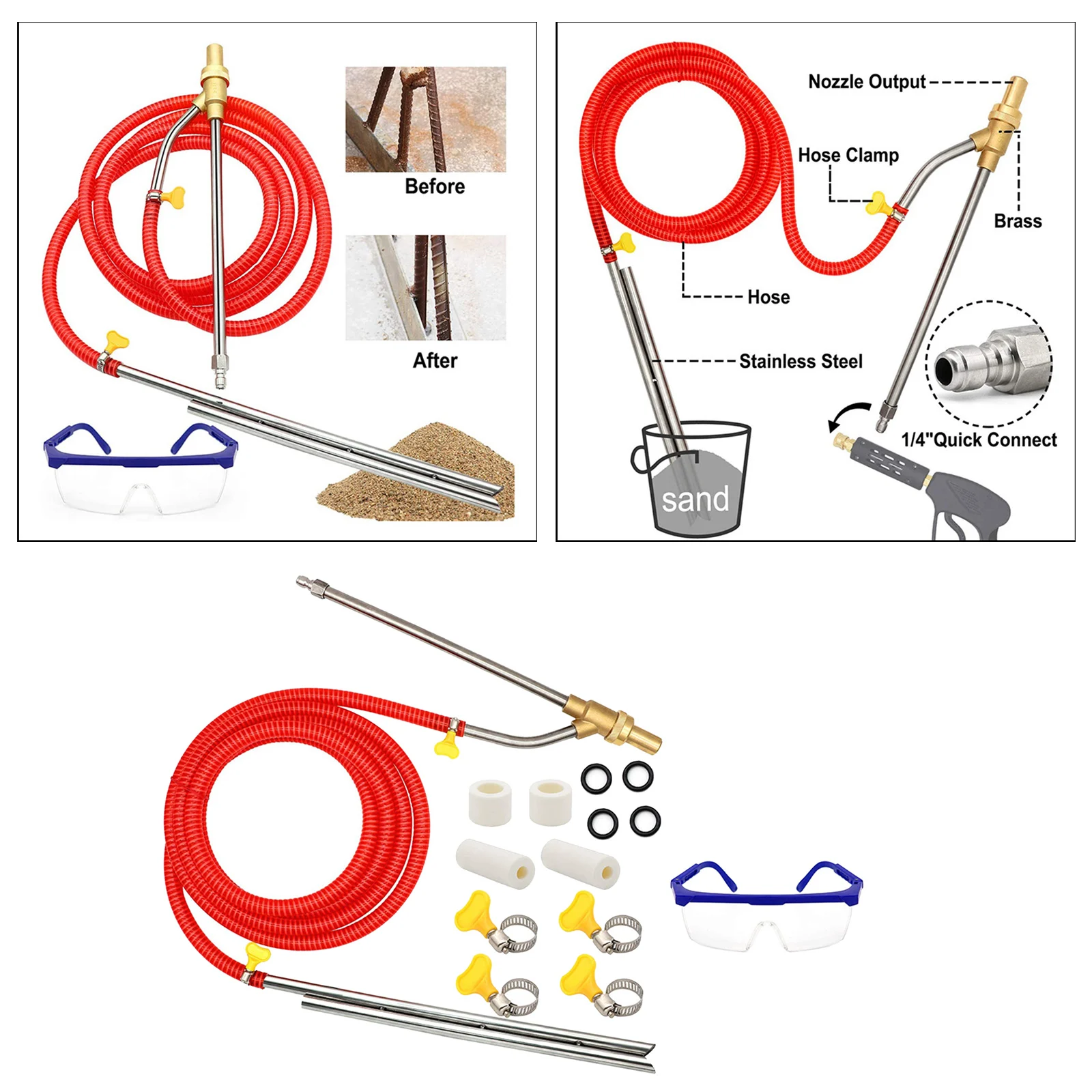 เครื่องซักผ้าความดันสากล Sandblasting ชุดเปียกแนบ,1/4นิ้วถอด Sandblasting