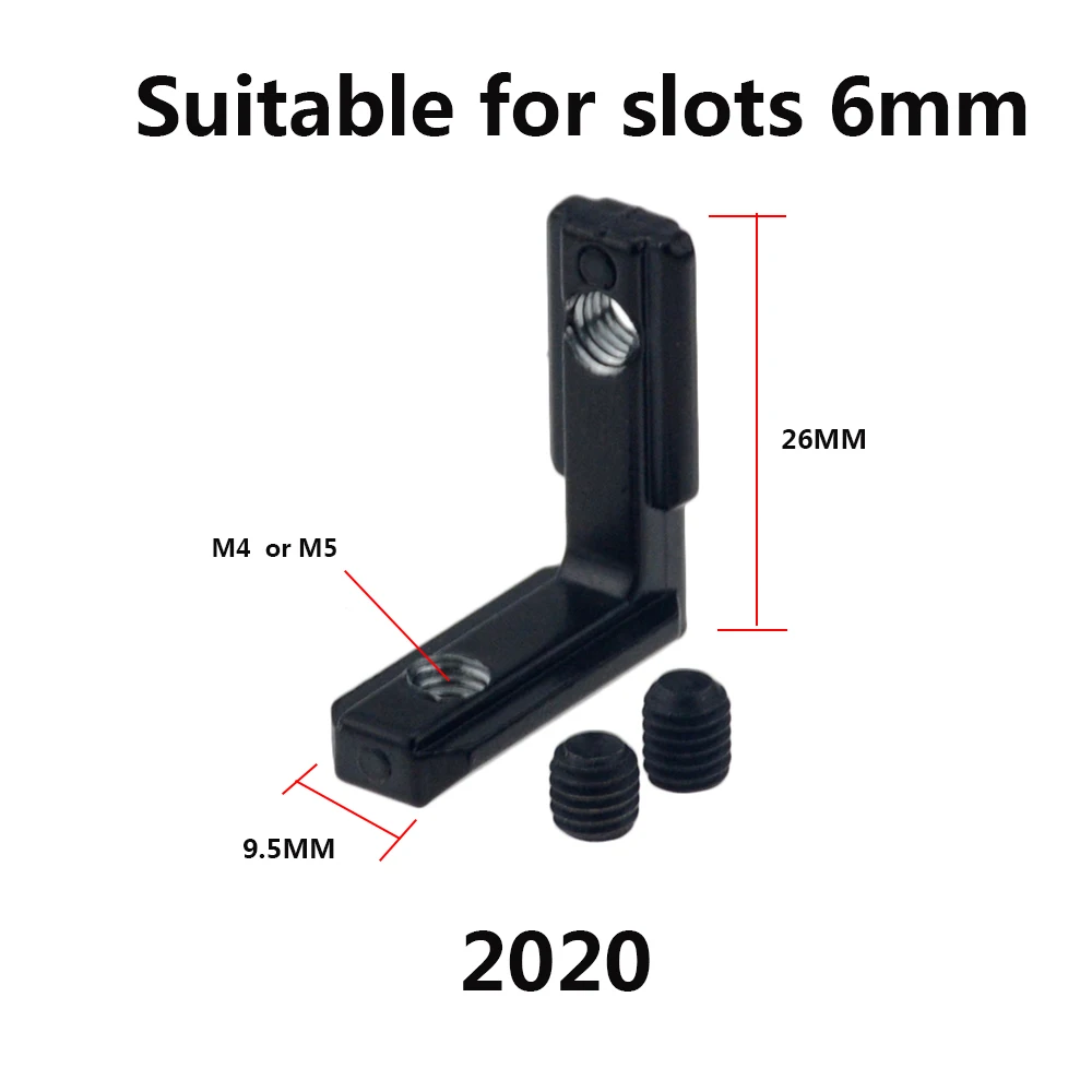 10pcs/Pack 2020 Black L Shape Interior Corner Connector Joint Bracket with screws for 1515 2020 3030 4040 EU Aluminum Profile