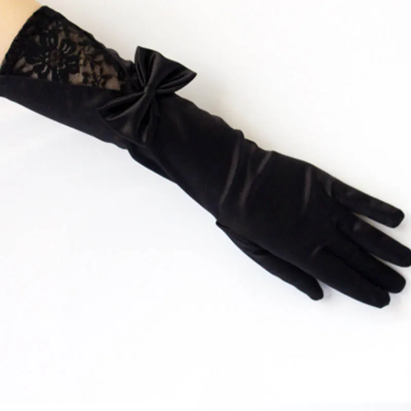 Dress accessories sexy ladies bow lace satin long sleeves dance performance etiquette gloves nightclub fun satin gloves E18