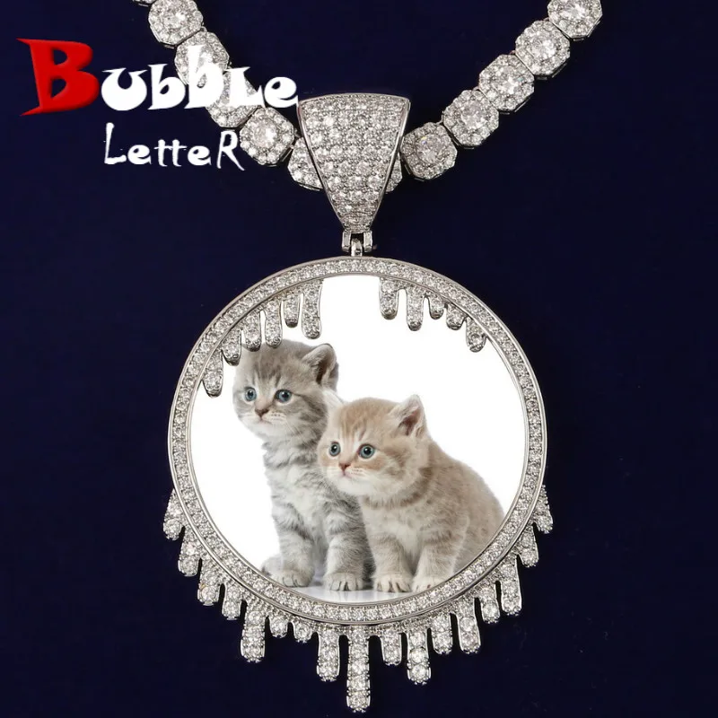 

Bubble Letter Custom Photo Necklace for Men Picture Memory Medallion Pendant Solid Back Charms Hip Hop Fashion Jewelry