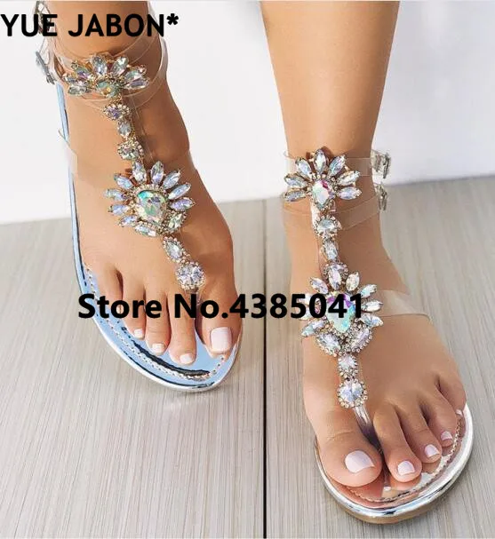 NEW Green Gold Silver Women’s summer bohemia diamond sandals beach shining rhinestones T-strap thong flip flop Crystal shoes