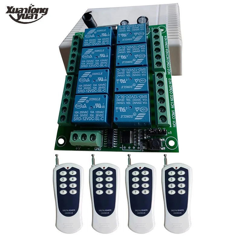 433Mhz Wireless RF Universal DC 12V 8CH Receiver Remote Control Switch long distance Transmitter bedroom light lamp motor led