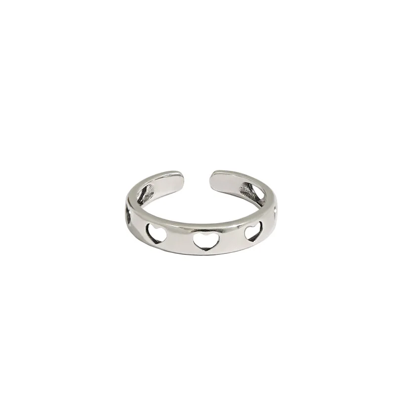 4MM Authentic S925 Sterling Silver Jewelry stacked Hollow Heart LOVE Rounded rings Adjust C-AR2231