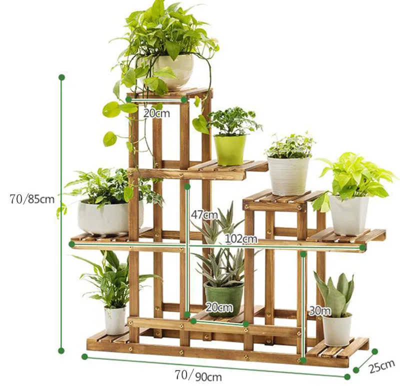 木製多層植物スタンド花スタンド屋内リビングルームのバルコニーの床植木鉢棚トレイスタンド