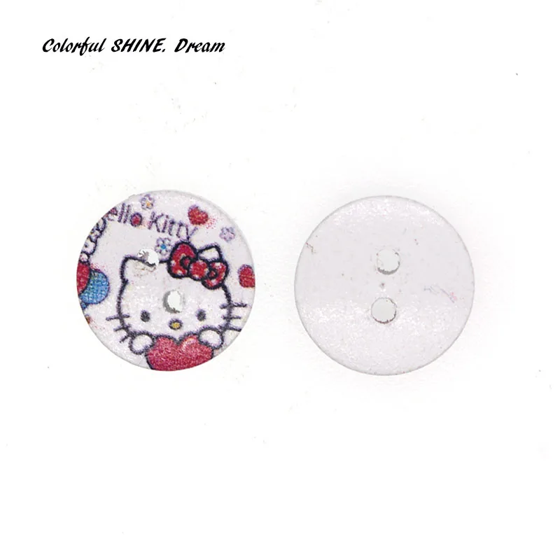 50PCs Wholesale Natural Wooden Buttons Round Kitty Design Scrapbooking Sewing Accessories DIY Craft 2 Holes 15mm Dia.