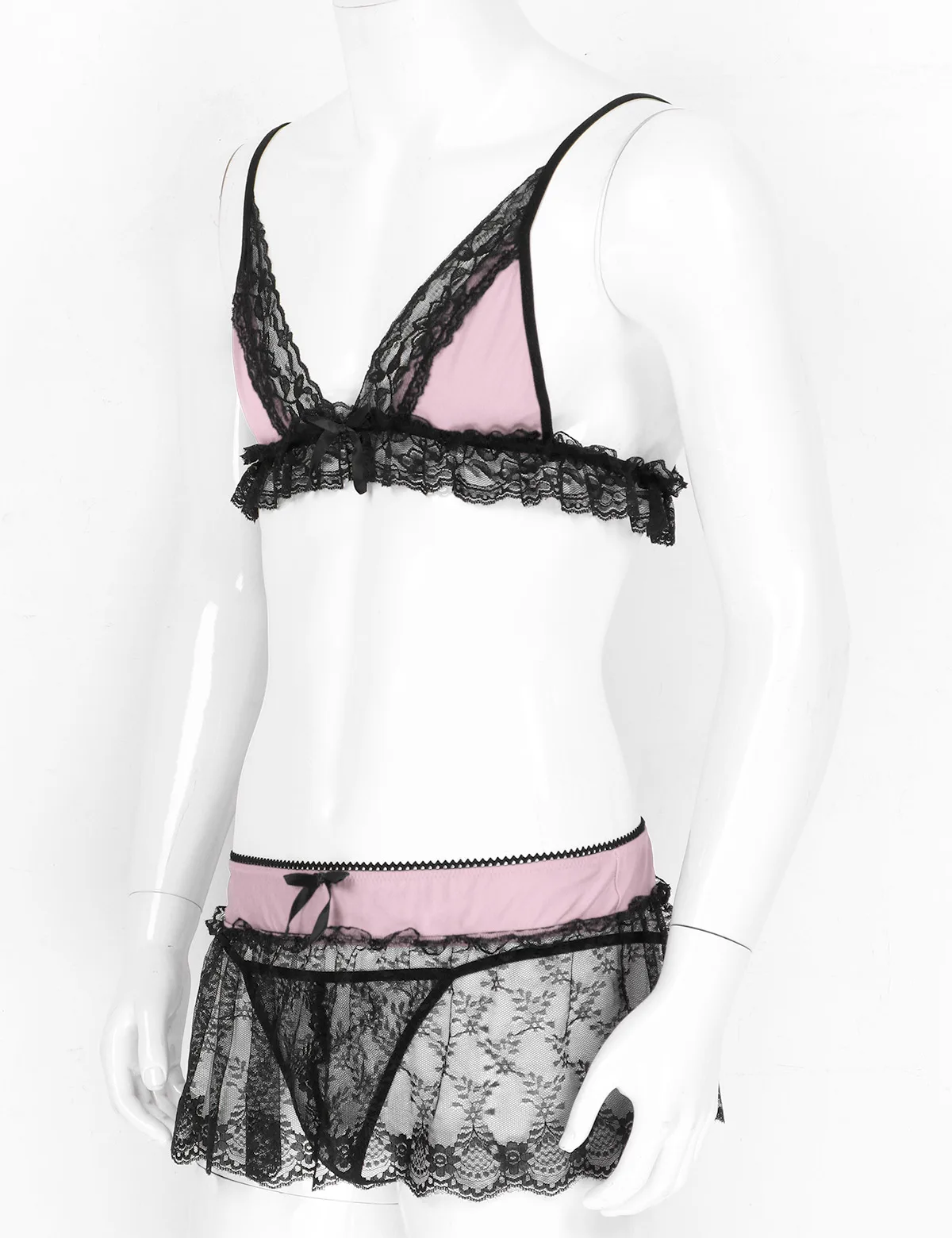 Men's Sheer Floral Lace Sissy Underwear Bras with Panties Nightwear Sleepwear Pajamas Lingerie Set Crossdressing Cosplay Costume - Image 4